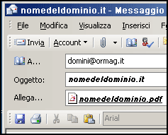 Esempio di un email  per la registrazione dei domini .it