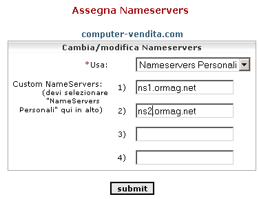 Inserimento dei nuovi NameServer